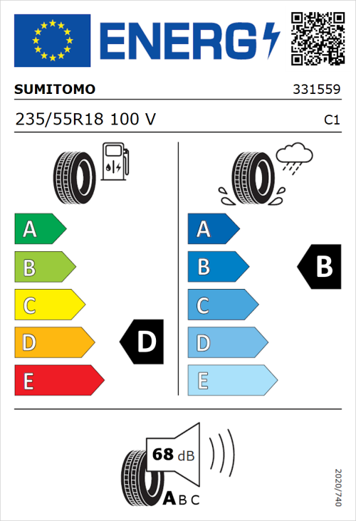 Tyre Label for Sumitomo BC100 235/55R18 100V