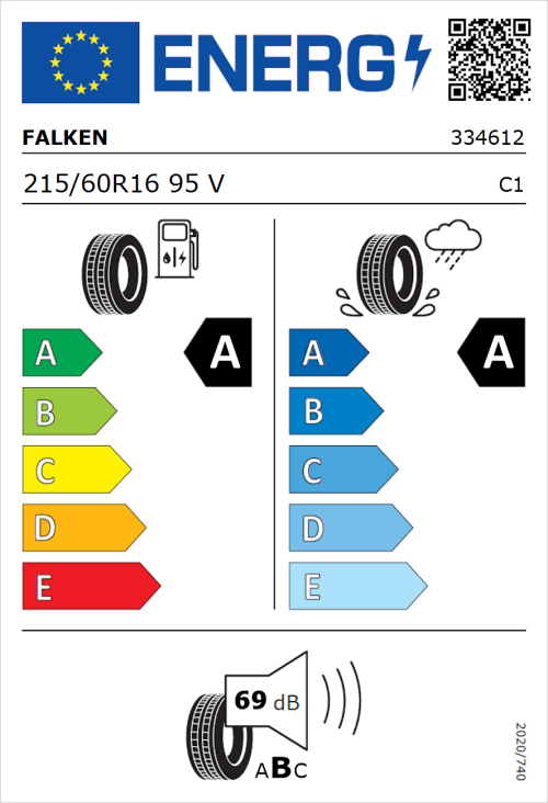 Tyre Label for Falken Ziex  ZE310a Ecorun 215/60R16 95V
