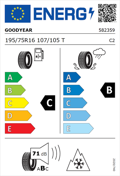 Tyre Label for Goodyear EfficientGrip Cargo 2 195/75R16 107/105T