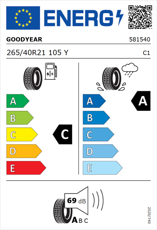 Tyre Label for Goodyear Eagle F1 Asymmetric 6 265/40R21 105Y