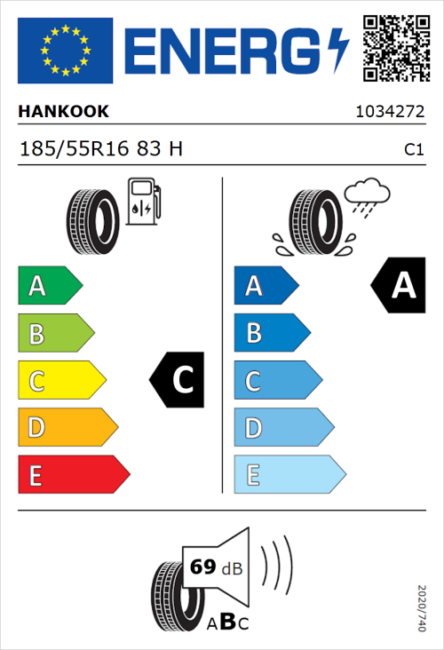 Tyre Label for Hankook Ventus Prime 4 (K135) 185/55R16 83H