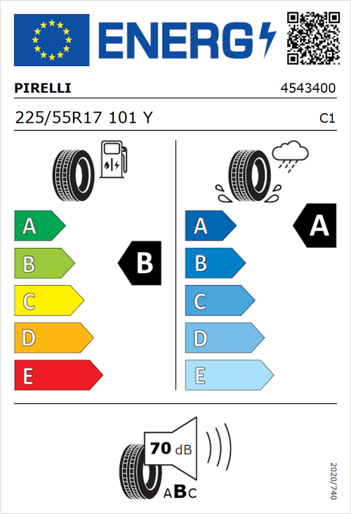 Tyre Label for Pirelli Cinturato C3 225/55R17 101Y