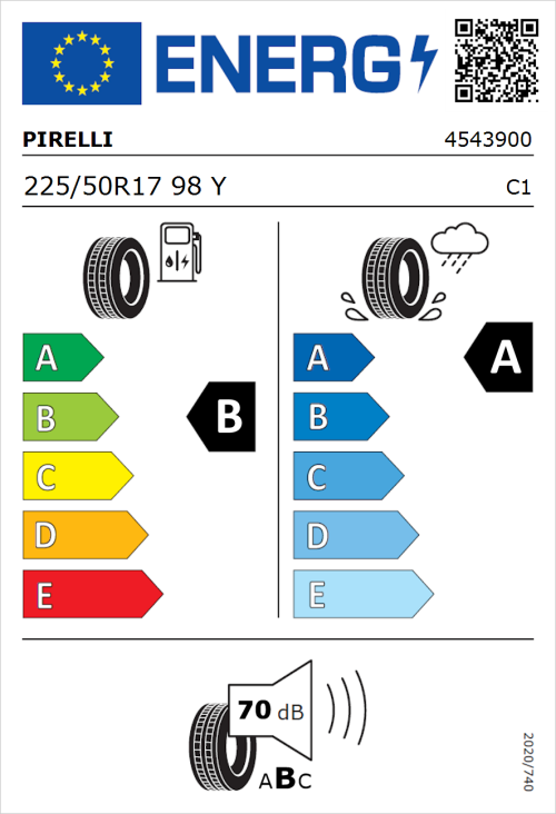 Tyre Label for Pirelli Cinturato C3 225/50R17 98Y