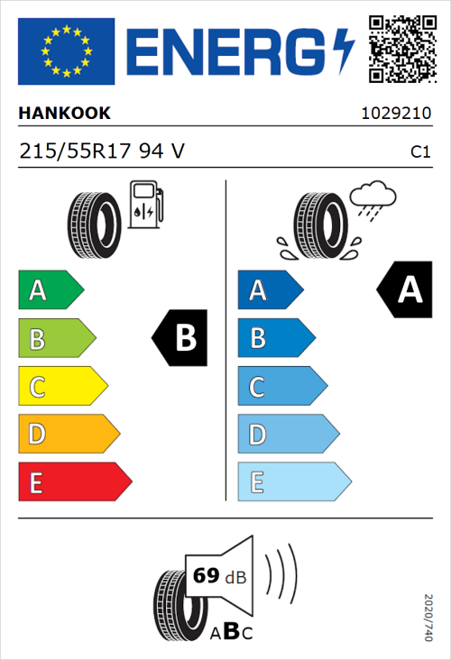 Tyre Label for Hankook Ventus Prime 4 (K135) 215/55R17 94V
